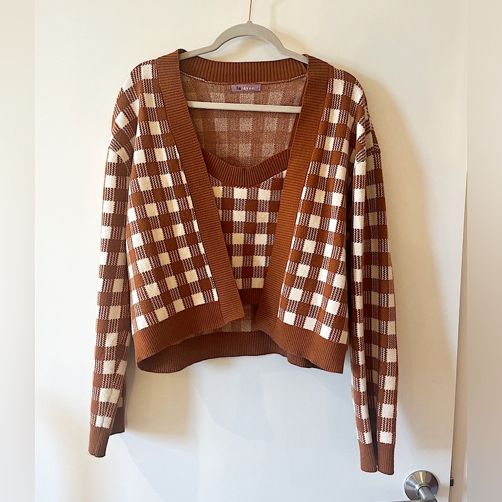 Pitaya Checkered Plaid Cardigan Set